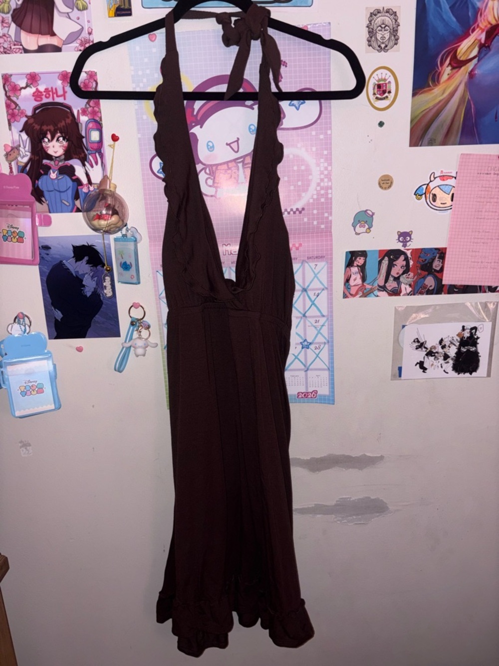 Brown Halter One-Piece mini Dress for women Sleeveless Ruffle Hem